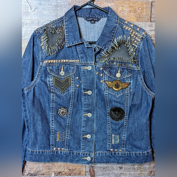Upcycled Handcrafted Ton Of Detailed Bling Jean Jacket With Black Skull - Picture 2 of 16